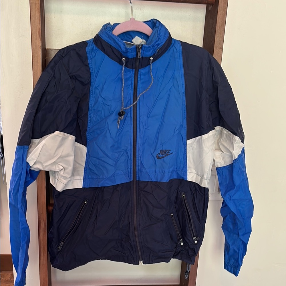Nike Blue and Black Windbreaker Jacket with Full-Length Zipper